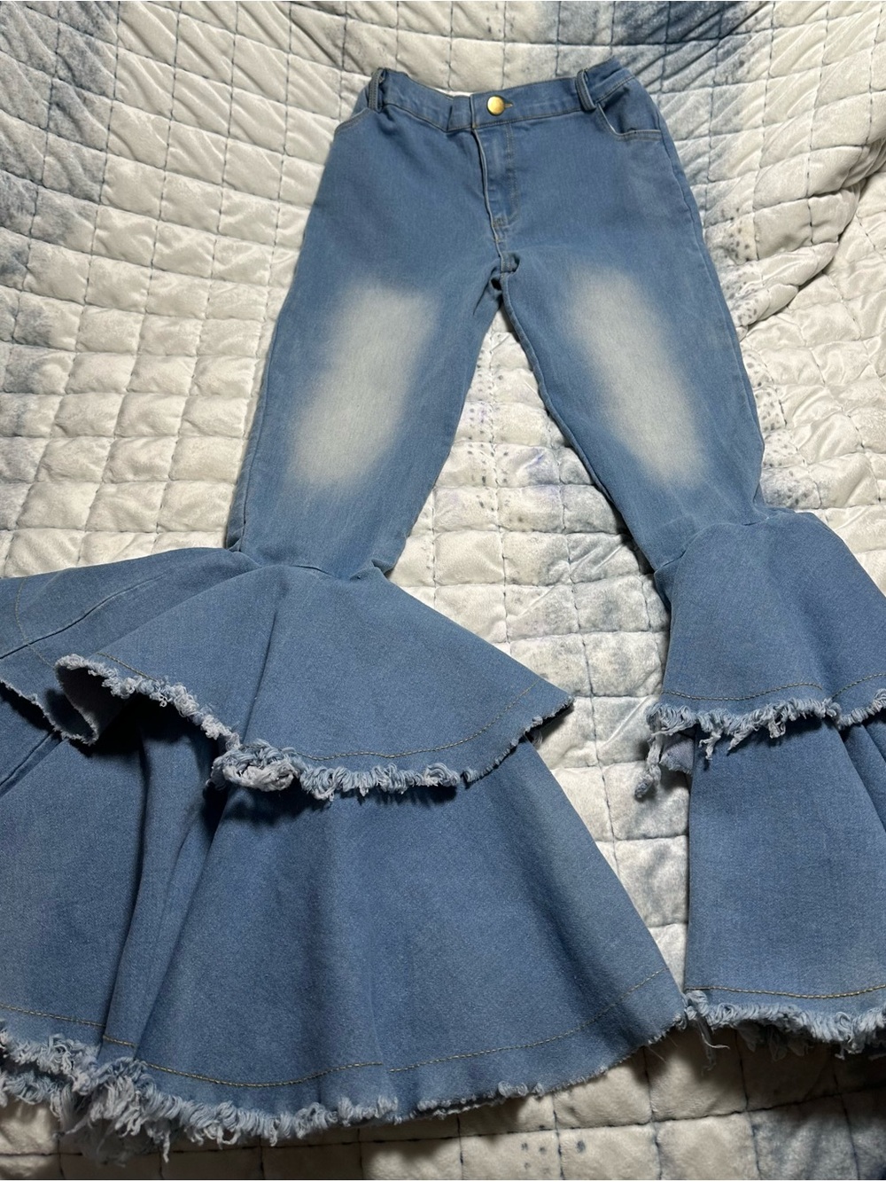 Kids Blue Denim Double-Ruffle Flare Jeans